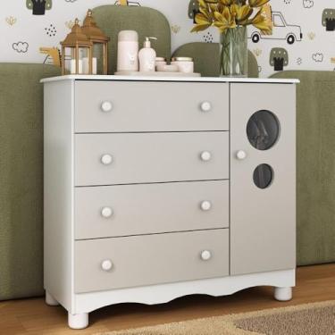 Imagem de Cômoda Infantil 95cm 1 Porta com Vidro e 4 Gavetas Suspiro Multimóveis Mp4459 Branco/off White