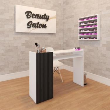 Imagem de Mesa de manicure profissional grande com detalhes listrados, ideal para salões de beleza, cabeleireiros, salões de unhas em gel, mesas de estudo, massagens nos pés e serviços de manicure(PRETO)