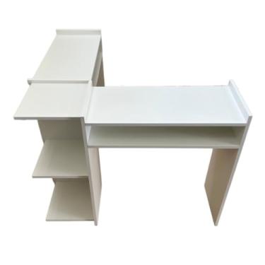 Imagem de Mesa de manicure/penteadeira sofisticada em formato de L, ideal para salões de beleza modernos(BRANCA)