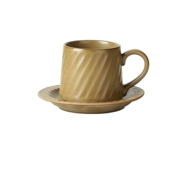 Imagem de Caneca de chá Caneca de cerâmica grande capacidade com listras cáqui, copo água para escritório, xícara café para casa pires, 300ml Xícaras de café