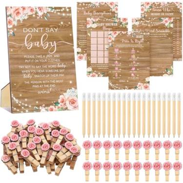 Imagem de Patelai 321 peças de decoração de chá de bebê floral rosa de madeira rústica vintage para chá de bebê suprimentos para revelação de gênero retrô fazenda tema ocidental jogos de festa