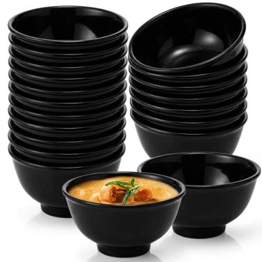 Imagem de Tioncy Conjunto de 20 tigelas de sobremesa pretas de 293 ml, tigelas redondas de melamina para macarrão, cereal, arroz, sopa, lanche, doce, sorvete, pudim, salada de frutas, lavável na lava-louças