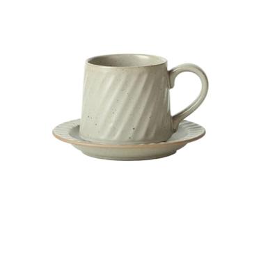 Imagem de Caneca de chá Caneca de cerâmica com listras brancas e manchas, copo água para escritório, conjunto xícara café pires, 300ml Xícaras de café