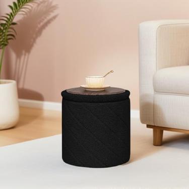 Imagem de CAIPINFUL Otomano redondo com armazenamento - mesa de centro dobrável e elegante para sala de estar e quarto - Economia de espaço, ideal para decoração de casa e organização para famílias e indivíduos
