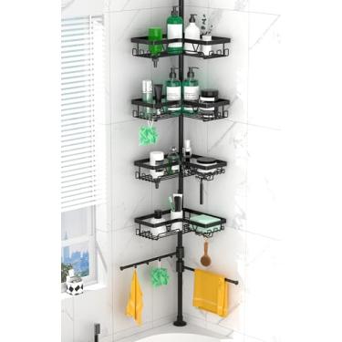 Imagem de DAOYA Canto de poste de tensão para chuveiro com 4 cestos removíveis e 2 barras de toalha - Canto expansível para chuveiro ajustável de 63 a 114 cm, organizador de banheiro atualizado para banheira