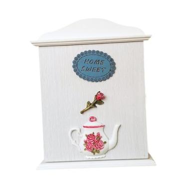 Imagem de Baoblaze Armário de armazenamento rústico de madeira para chaves, porta-chaves para entrada de casa, quarto, corredor, presente de boas-vindas, B