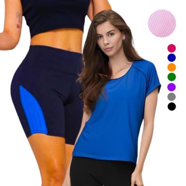 Imagem de Kit Conjunto CAMISETA Blusinha DRY + SHORT LEG Legging REDINHA Suplex Corrida Academia Fitness 635-Feminino