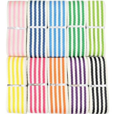 Imagem de Tiras de algodão listradas de 3,8 cm - Fita de tecido jacquard de 6 metros tiras resistentes para fabricação de bolsas, arreios, mochila, cintos, roupas, costura (mistura de 20 jardas)
