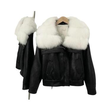 Imagem de Jaqueta Curta Feminina De Pluma De Pato Branca Com Gola De Pele De Rap