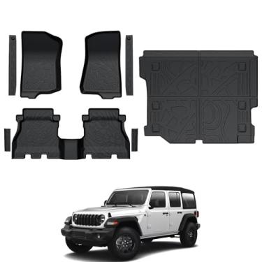 Imagem de Tapetes de chão para Jeep Wrangler JL (4 portas ilimitadas) 2018-2025, tapetes para todos os climas, forro de carga e acessórios de protetores de peitoril de porta, conjunto de cobertura total (não