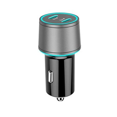 Imagem de ZEZEFUFU Carregador de carro USB-C duplo de liga de alumínio cinza indicador LED adaptador de carregamento rápido 20W