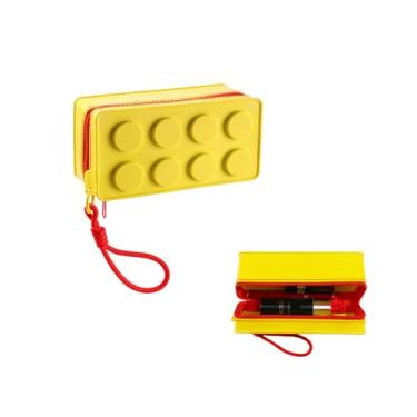 Imagem de Estojo de lápis de tijolos amarelos com compartimentos com zíper, bolsa de papelaria para estudantes