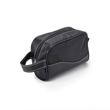 Imagem de Necessaire de Couro Sintético e Nylon, Bolsa de Viagem Preta com Alça Lateral, 22,9 x 13,7 x 9,5 cm, Organizador de Toiletries