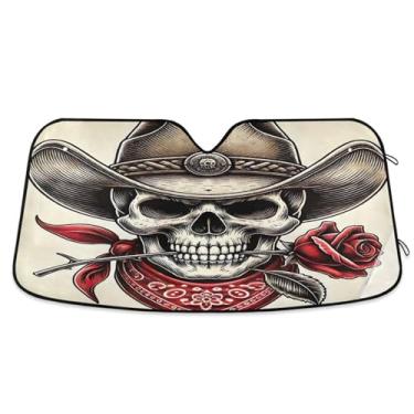 Imagem de Guarda-sol de caveira de cowboy para para-brisa de carro, proteção UV, para-brisa para SUV, pequeno