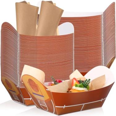 Imagem de Ziliny 200 peças suprimentos de festa de basquete 2,2 kg bandejas de comida de papel e cera pratos de basquete barcos de basquete cachorro-quente tigelas descartáveis bandejas de servir para festa de
