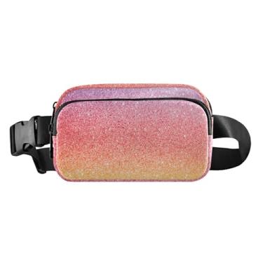 Imagem de Bolsa de cinto rosa roxa com glitter, bolsa de peito com alça ajustável, bolsa de cinto para mulheres, alça longa transversal, Purpurina roxa vermelha e amarela, one size, Purpurina roxa vermelha e