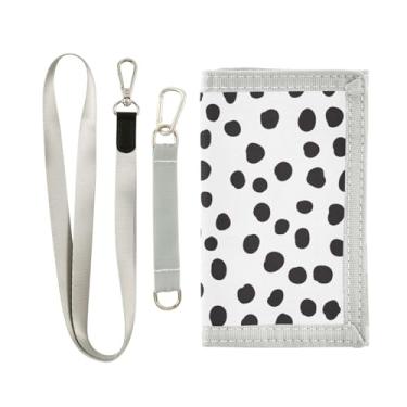 Imagem de Carteira feminina de bolinhas pretas e brancas para meninas, carteira infantil de nylon com cordão e chaveiro, Bolinhas pretas e brancas, one size