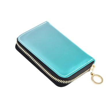 Imagem de Carteiras femininas elegantes azuis escuras gradientes com zíper em torno de RFID para cartões de crédito, porta-moedas, bolsa com zíper