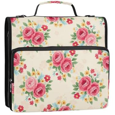 Imagem de Organizador de fichário com zíper Red Roses, 3 argolas de 3 cm, bolsa escolar com alça de ombro, pasta de armazenamento com alça, 34,5 x 31,5 x 9 cm