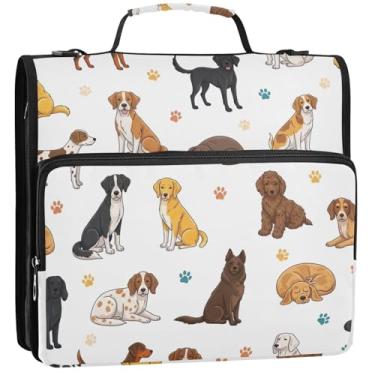 Imagem de Organizador de fichário colorido com zíper, 3 anéis, 3 anéis para cães sentados, pasta branca com alça e bolsa de ensino médio, 34,5 x 31,5 x 9 cm