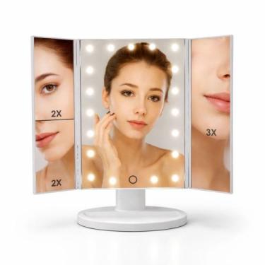 Imagem de Espelho Camarim LED Dobrável Triplo Mesa USB Zoom Portátil - TOP RIO