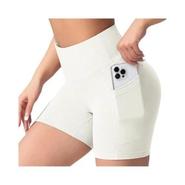 Imagem de Shorts De Yoga De Cintura Alta Para Mulheres Com Bolsos, Modelagem Que
