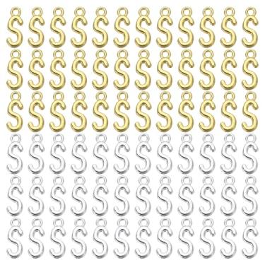 Imagem de YELARXI Pingente de letra A-Z com inicial do alfabeto pingente de liga capital, adequado para fazer joias pulseiras DIY colar - P (pacote com 100, prata escura/ouro)