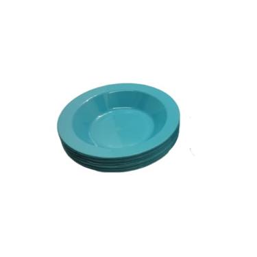 Imagem de Pratos Fundos Redondos de Plástico para refeições 22 cm x4 cm para Casa, Apartamento ou Kitnet, Perfeito para Churrasco e Festas (Azul,20 Pratos)