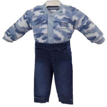 Imagem de Conjunto Body Pelo + Calça Jeans Bebê Menino Paraiso 13035, Azul denim