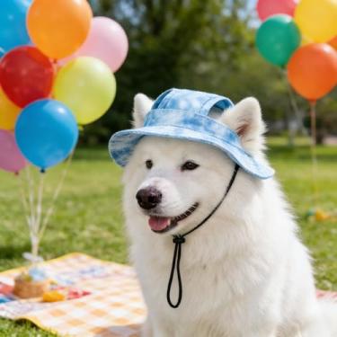 Imagem de Chapéu de sol para gatos, chapéu balde de cachorro, boné esportivo para animais de estimação com 2 orifícios de orelha - indispensável para celebrações do Dia Nacional do Cachorro, presentes fofos do