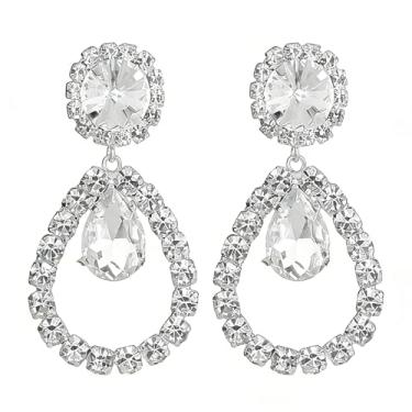 Imagem de Brincos pendentes longos em camadas com lágrima de zircão e strass – Brincos de zircônia cúbica cintilante para mulheres, festa de casamento, roupa formal à noite, Large, Cobre, Sem pedra preciosa