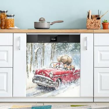 Imagem de xigua Capa magnética de Papai Noel e Corgi de Natal, adesivos magnéticos decorativos antiarranhões para painel de geladeira e lava-louças, decoração personalizada de cozinha doméstica 58 x 66 cm