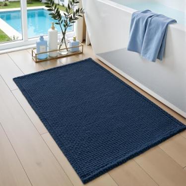 Imagem de DEXI Tapetes de banheiro 50 x 81 cm, tapete de banho lavável antiderrapante, tapete de chenille absorvente com suporte de borracha, tapete grosso ultra macio para banheira e chuveiro, azul marinho