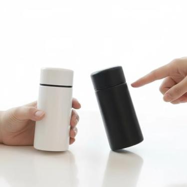 Imagem de Mini garrafa de água com 2 peças, 142 g, aço inoxidável isolado, copo fino, frasco para viagens, esportes, escola, bolsa, xícara de café, garrafas de café, manter quente e frio (preto + branco))