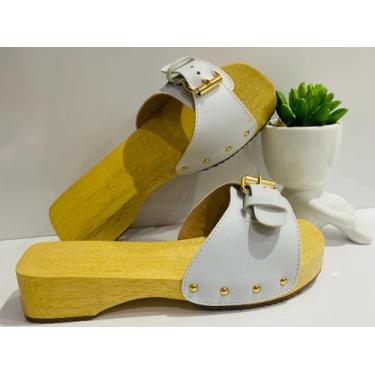 Imagem de Tamanco Baixo Madeira Linda Ramalho Promoção, Branco, 37