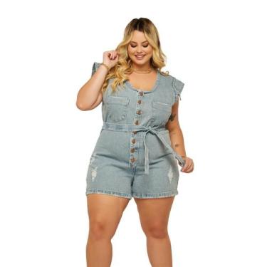 Imagem de Macaquinho Jeans Plus Size Lycra Com Botões Tamanho Grande Modelador c