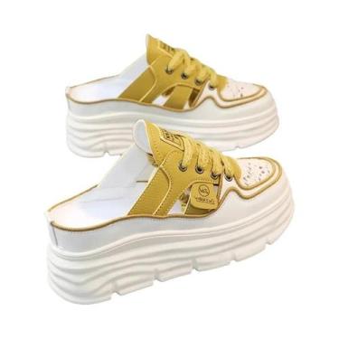 Imagem de Chinelos Femininos De Sola Grossa Baotou Primavera Verão Brancos Muffi