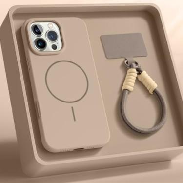 Imagem de IRTGFG Capa magnética de luxo com alça de silicone líquido e capa macia para iPhone 16E (para iPhone 16E/dourado)