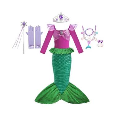 Imagem de Vestido de Princesa Ariel - Pequena Sereia - Manga Curta em Tule para 