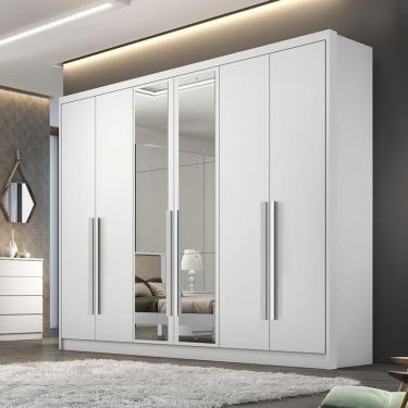 Imagem de Guarda Roupa Casal Ambiente Livorno 6 Portas 4 Gavetas Neve Com Nicho E Espelho - Novo Horizonte