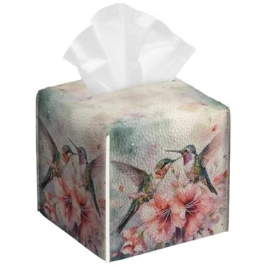 Imagem de Pacote com 2 beija-flores capa quadrada de couro PU caixa de lenços de papel facial à prova d'água dispensador organizador de papel para banheiro, cozinha, casa, escritório, carro