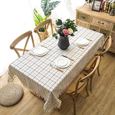 Imagem de Toalha de mesa retangular toalha de mesa de linho sem rugas anti-desbotamento toalha de mesa lavável bordado capa de mesa para cozinha jantar festa (cor: marrom tamanho: 130 * 200 cm) (branco 140 x