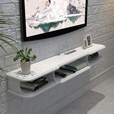 Imagem de pcagfaajmh Rack de panela armário de TV montado na parede conjunto de prateleira flutuante caixa superior roteador leitor de DVD prateleira de armazenamento suporte de TV prateleira de exibição branco