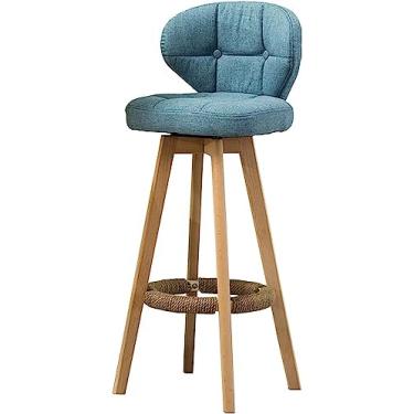 Imagem de AkosOL Banqueta de bar, banco giratório de linho, cadeiras de bar azuis com encosto e apoio para os pés, bancos de altura de balcão para cozinha, jantar de café, cadeira de bar moderna de pub, altura