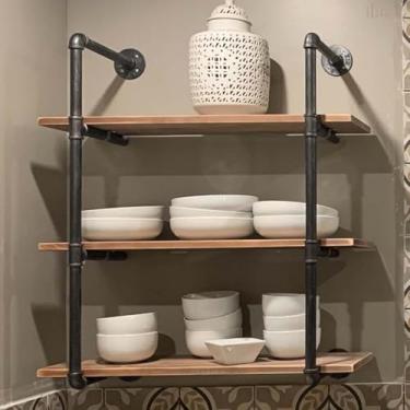 Imagem de pcagfaajmh Prateleiras de armazenamento de cozinha, prateleiras flutuantes industriais para parede, prateleira de cafeteria, prateleira de exibição de vinho, estante para bar, restaurante, sala de