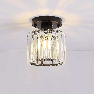 Imagem de Luminária de teto semi-embutida, estilo antigo, pequeno lustre de cristal, moderna, preta, para ambientes internos, ideal para corredores, cafés, bares, varandas, lavanderias, entradas e dep