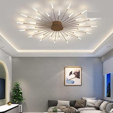 Imagem de Luminária de teto LED moderna e regulável com 42 lâmpadas, temperatura de cor de 3000 a 6000K, controle remoto e opção de iluminação para quarto, sala de estar e sala de jantar (dourada, 30