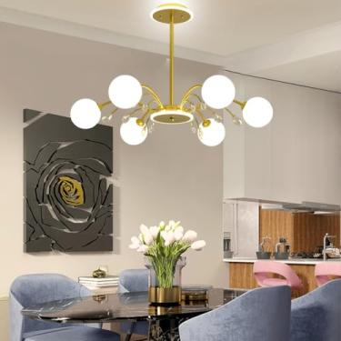 Imagem de Lustre E27 de meados do século XX, lustre de cristal com cúpula de vidro esférica, iluminação moderna estilo Sputnik, luminária pendente com galho dourado para restaurante, quarto, sala de e