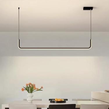 Imagem de Luminária pendente LED para sala de estar, com intensidade regulável e controle remoto, estilo lustre, moderna, para mesa de jantar, em alumínio e acrílico, ideal para quarto (Cor: Preto, Ta