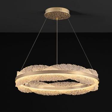Imagem de Luminária LED moderna para restaurante, dourada, luxuosa, pendente para sala de estar, luminária pendente circular, luminária para hall de entrada, design criativo, iluminação de teto para q